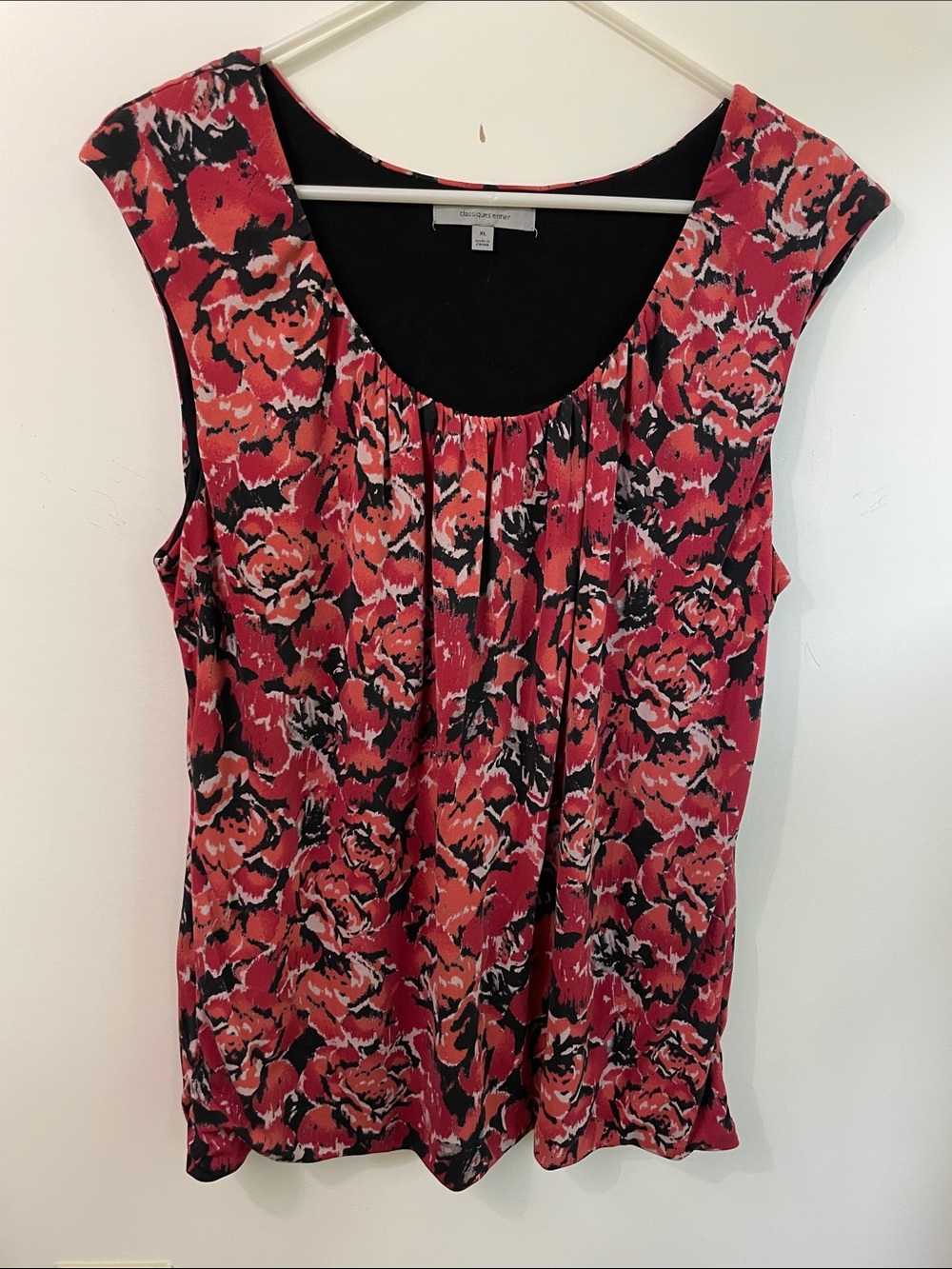Classiques Entier Red and Black Floral Scoop Neck Lined Sleeveless Blouse XL